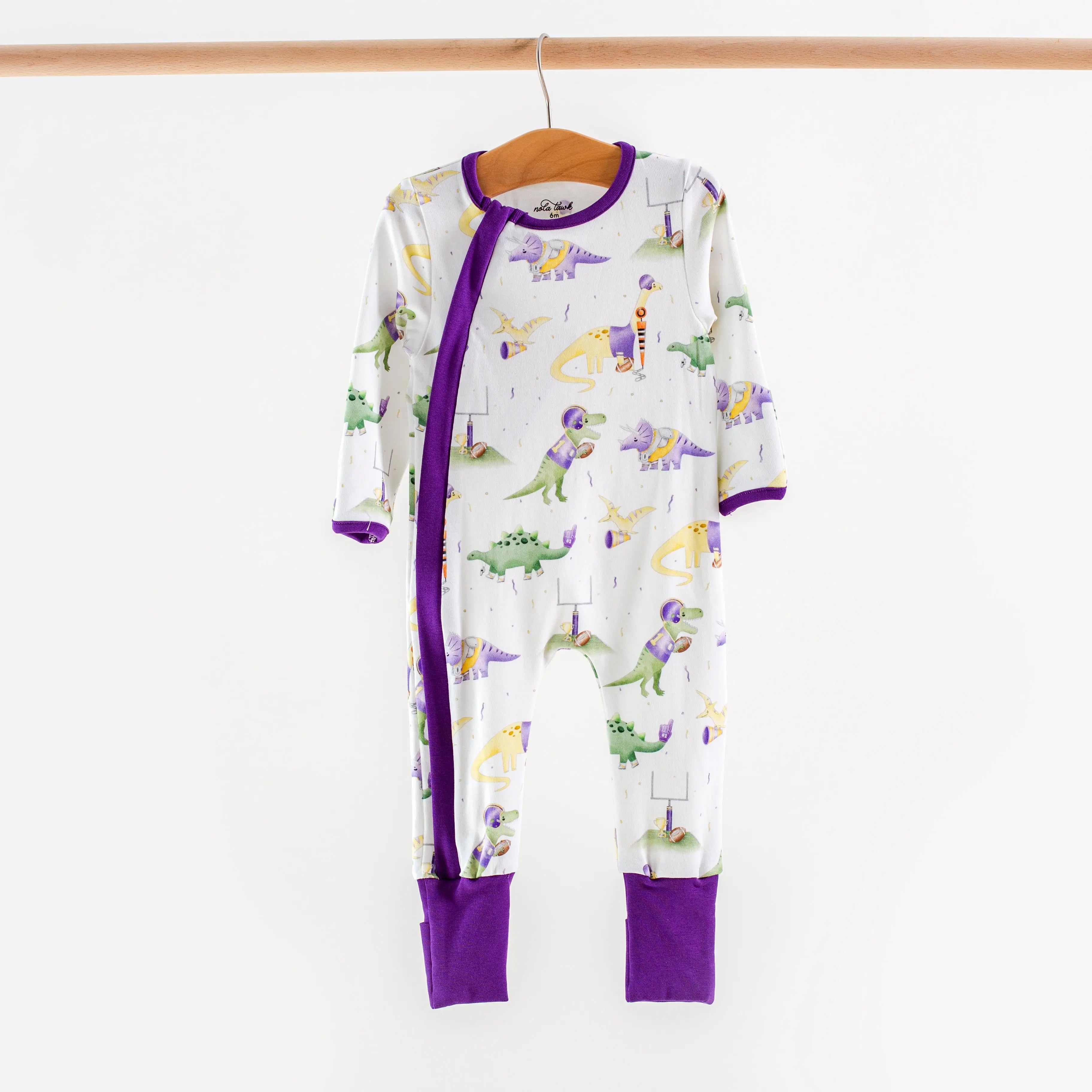 LSU Dinos All-Stars Organic Cotton Kids Pajamas by Nola Tawk, Southern food gift detail photo 2