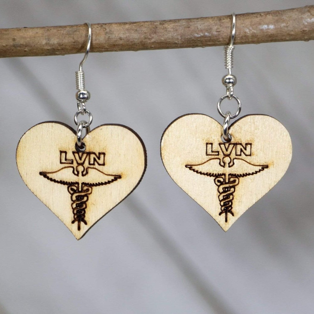 LVN Nurse Wooden Dangle Earrings | Licensed Vocational Nurse Gift