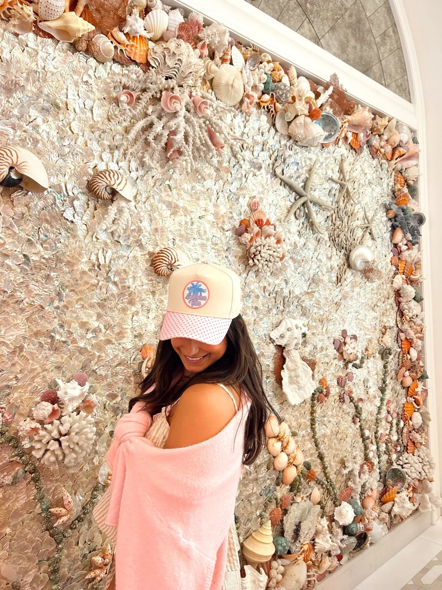 La Dolce Vita - Pink Polka Dot Trucker Hat by KenzKustomz, Southern lifestyle apparel detail photo 2