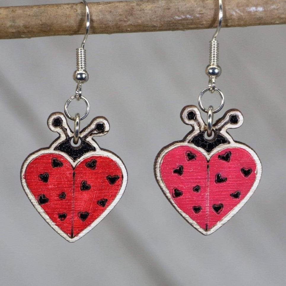 Ladybug Wooden Earrings | Cute Insect Nature Jewelry