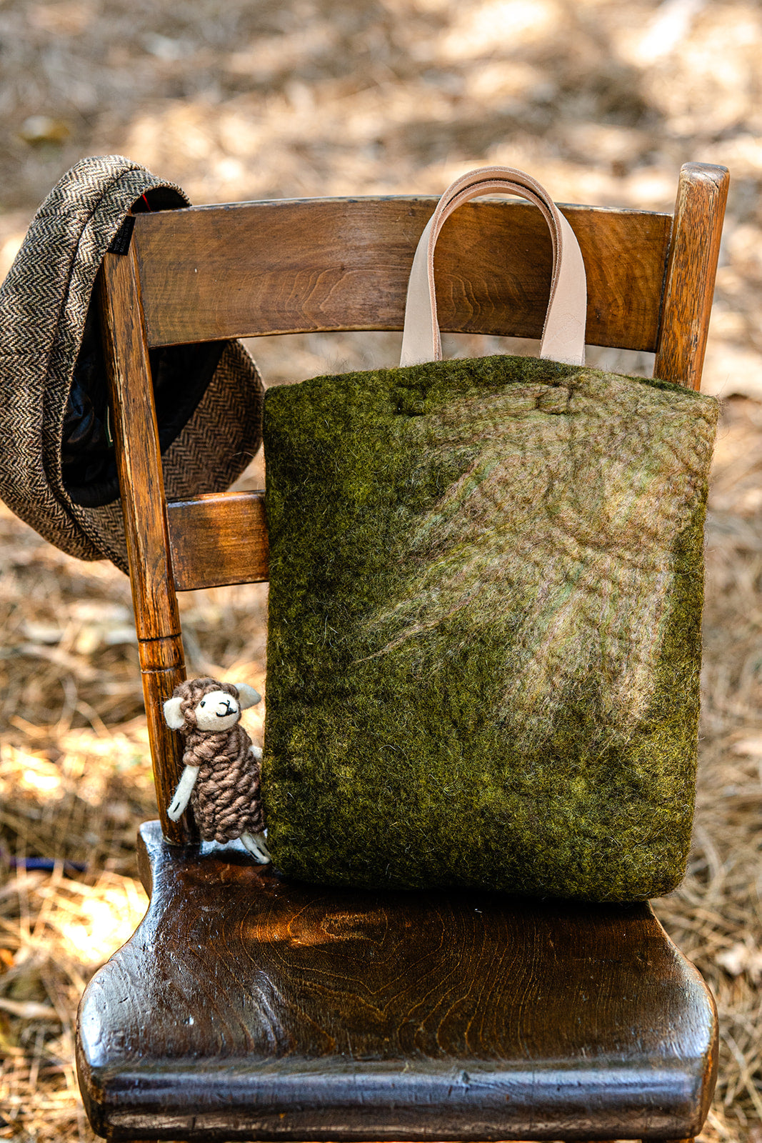 Olive Green and Natural Tan Classic Carryall handmade wool bag by Comfy Bear Home product image 2