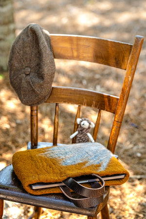 Ochre and Blue Gray Classic Carryall handmade wool bag by Comfy Bear Home product image 3
