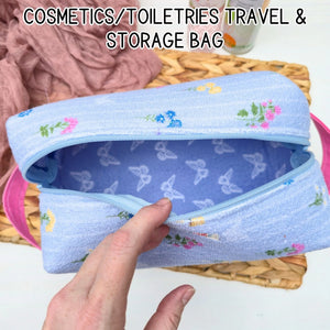 Large Floral Cosmetic Bag, Toiletry Travel Bag, Boxy Makeup Organizer, Zipper Pouch, Pink Floral Makeup Case Maypop House Designs
