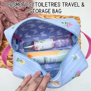 Large Floral Cosmetic Bag, Toiletry Travel Bag, Boxy Makeup Organizer, Zipper Pouch, Pink Floral Makeup Case Maypop House Designs