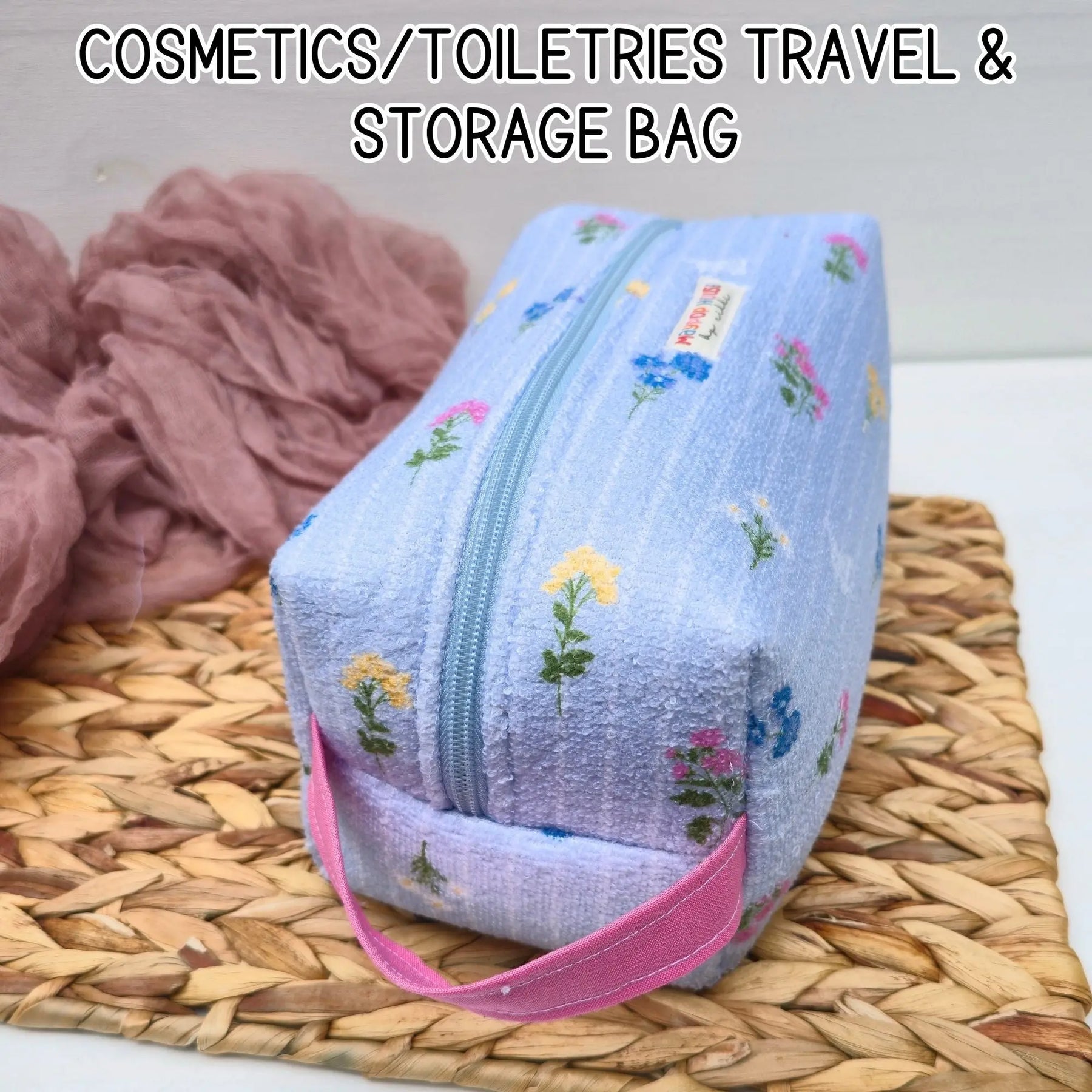 Large Floral Cosmetic Bag, Toiletry Travel Bag, Boxy Makeup Organizer, Zipper Pouch, Pink Floral Makeup Case Maypop House Designs
