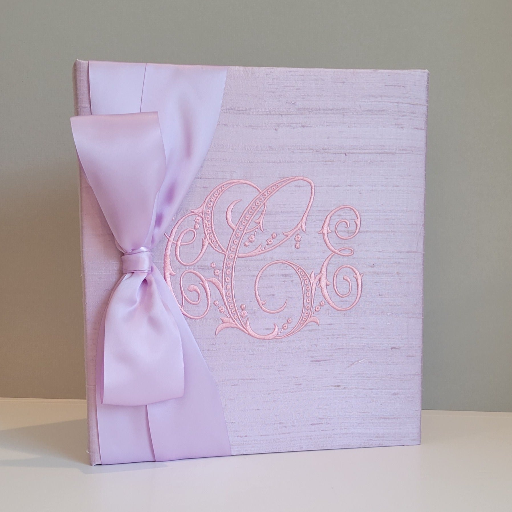 Lavender silk handmade baby memory book with satin bow by AP Creations