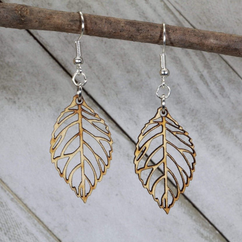 Leaf Cutout Wooden Dangle Earrings | Nature Jewelry by Cate's Concepts, LLC, handmade jewelry main product photo