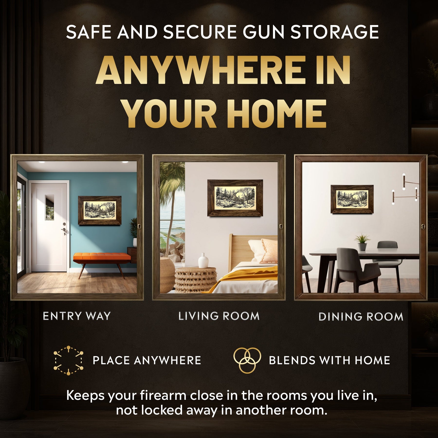 Leaping Deer Gun Concealment Furniture - Handcrafted Hidden Gun Storage Wall Decor - Hidden Safe Furniture with Magnetic Lock for Quick Access - Made in USA