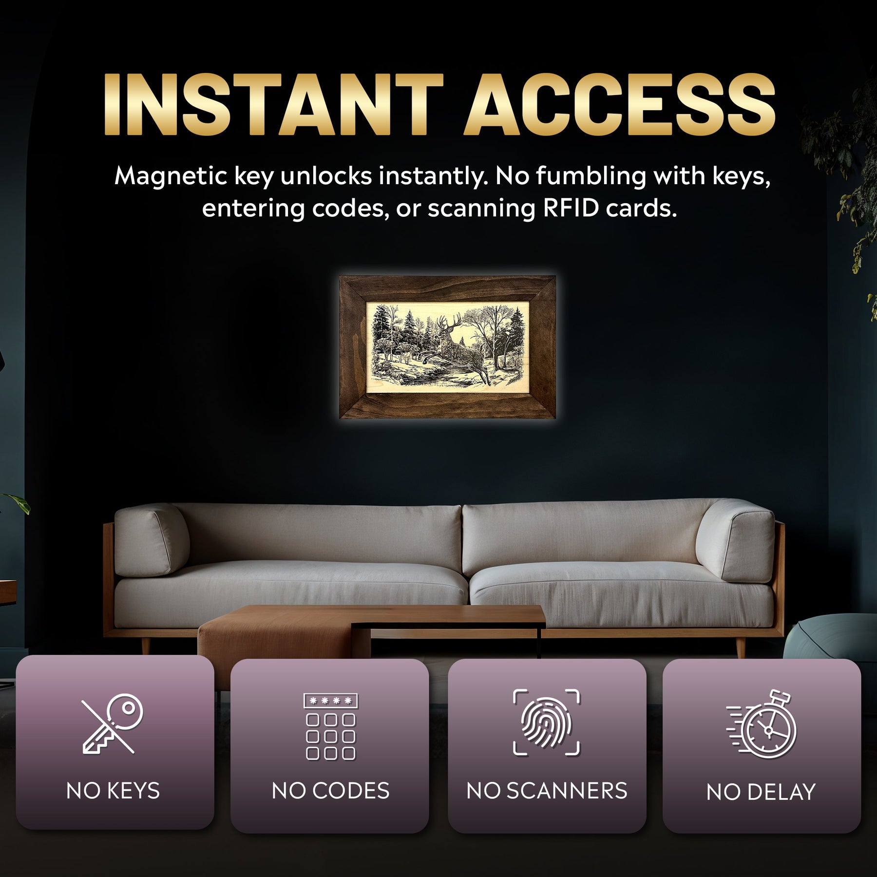 Leaping Deer Gun Concealment Furniture - Handcrafted Hidden Gun Storage Wall Decor - Hidden Safe Furniture with Magnetic Lock for Quick Access - Made in USA