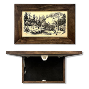 Leaping Deer Gun Concealment Furniture - Handcrafted Hidden Gun Storage Wall Decor - Hidden Safe Furniture with Magnetic Lock for Quick Access - Made in USA