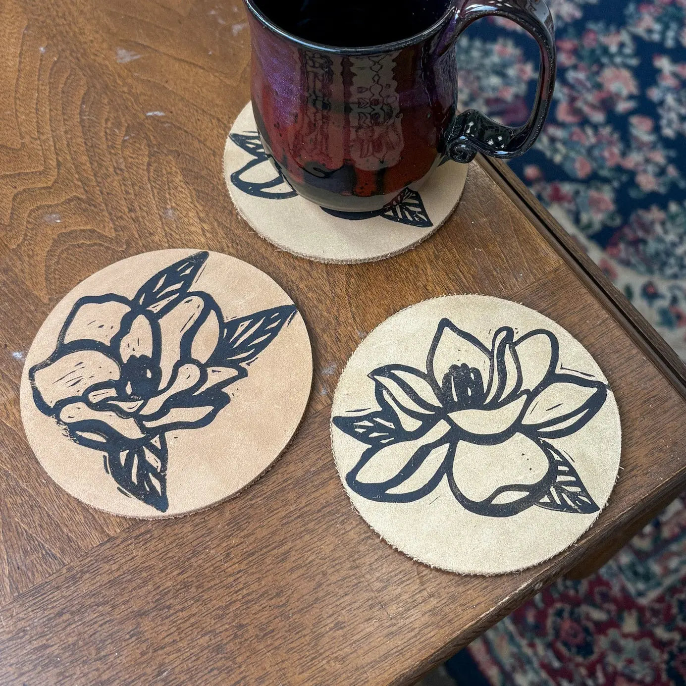 Leather Magnolia Coasters Crooked Letter