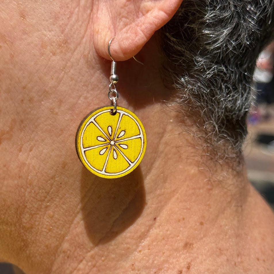 Lemon Slice Wooden Earrings | Citrus Fruit Summer Jewelry