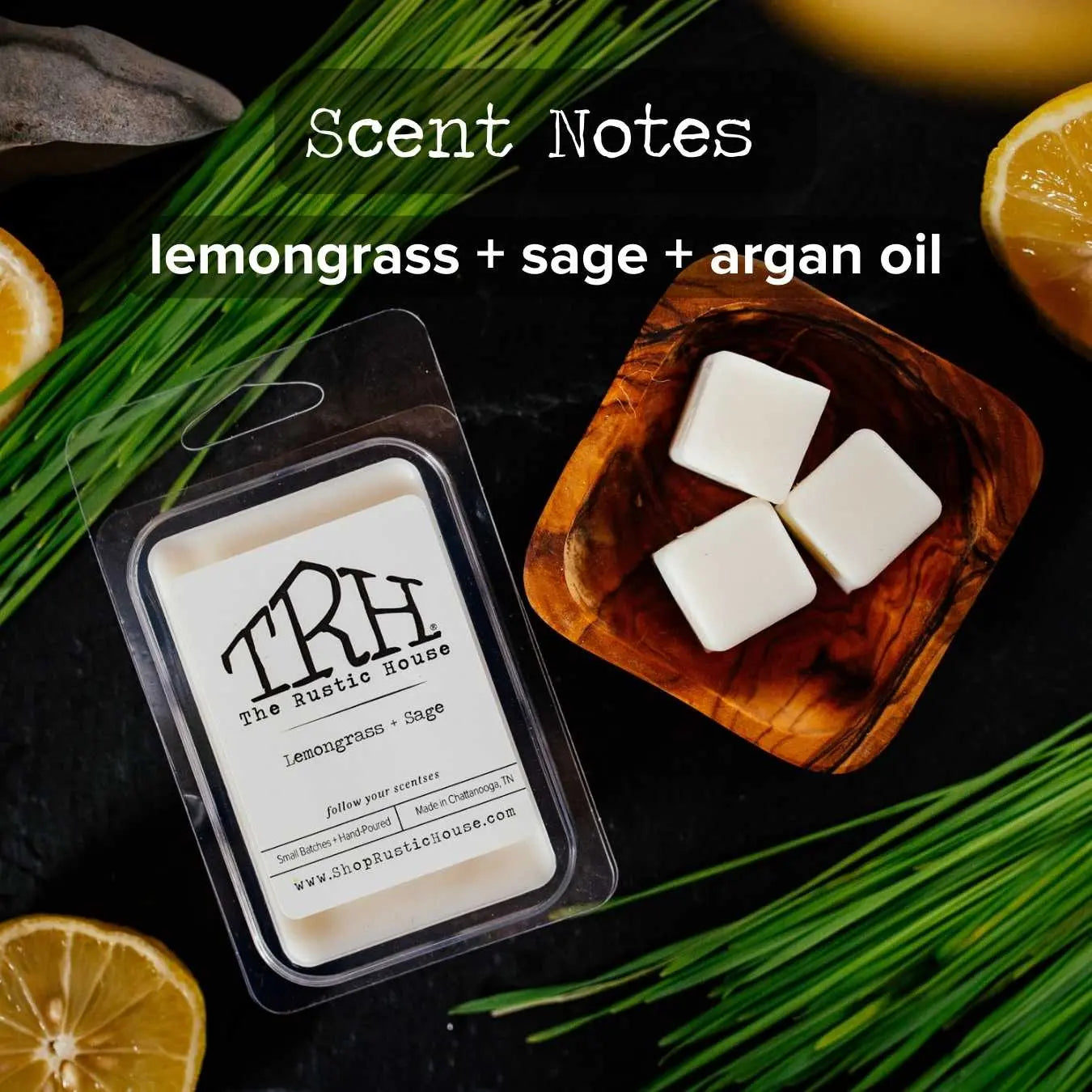 Lemongrass sage wax melt with argan oil, The Rustic House