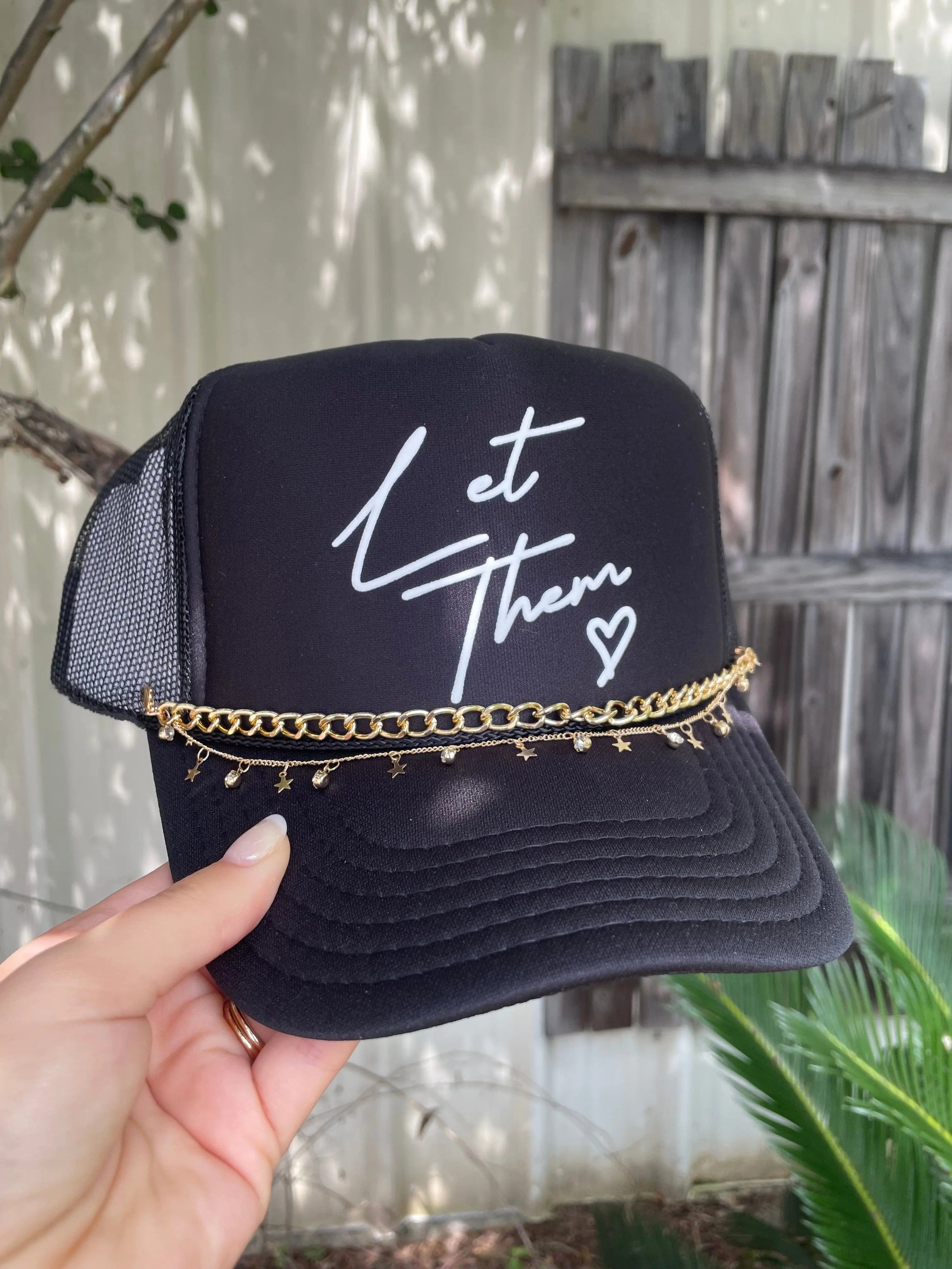 Let Them Black Trucker Hat by Southern Bliss Company, Southern lifestyle apparel detail photo 2
