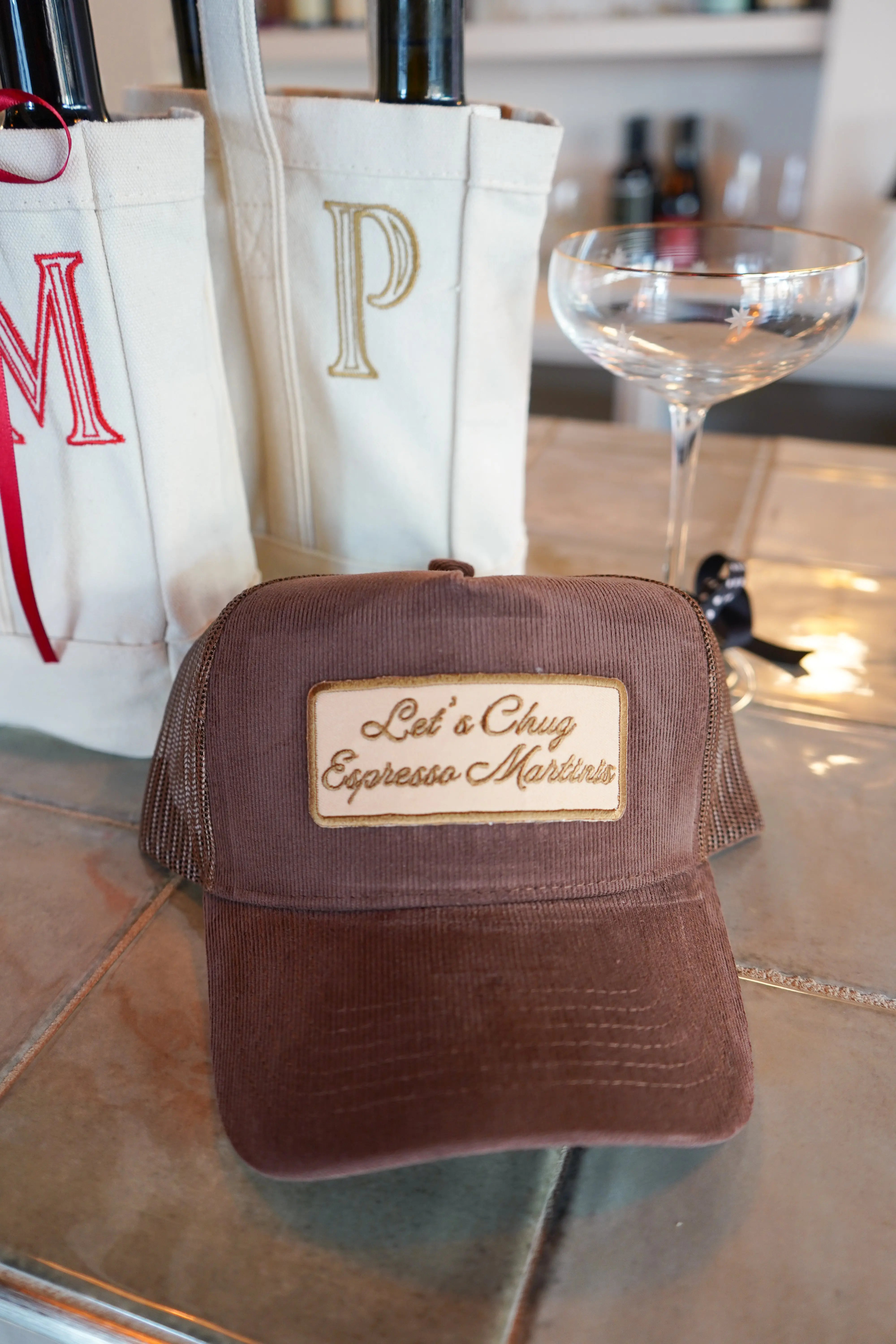 Let's Chug Espresso Martinis - Trucker Hat by KenzKustomz, Southern lifestyle apparel main product photo