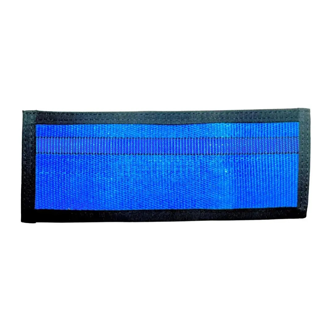 Blue fire hose bifold wallet with black trim