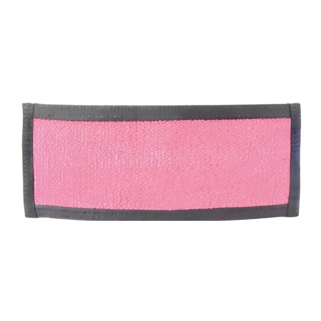 Pink textured wallet with gray binding edge