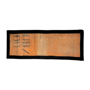 Orange fire hose bifold wallet with black trim and printed numbers