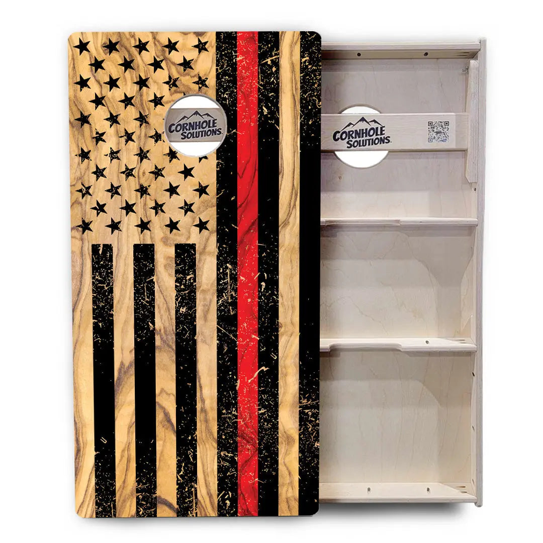 Light Wood Blue/Red Line Flag Cornhole Boards - Professional Tournament Series by Cornhole Solutions, custom cornhole board detail photo 6