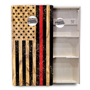 Light Wood Blue/Red Line Flag Cornhole Boards - Professional Tournament Series by Cornhole Solutions, custom cornhole board detail photo 6