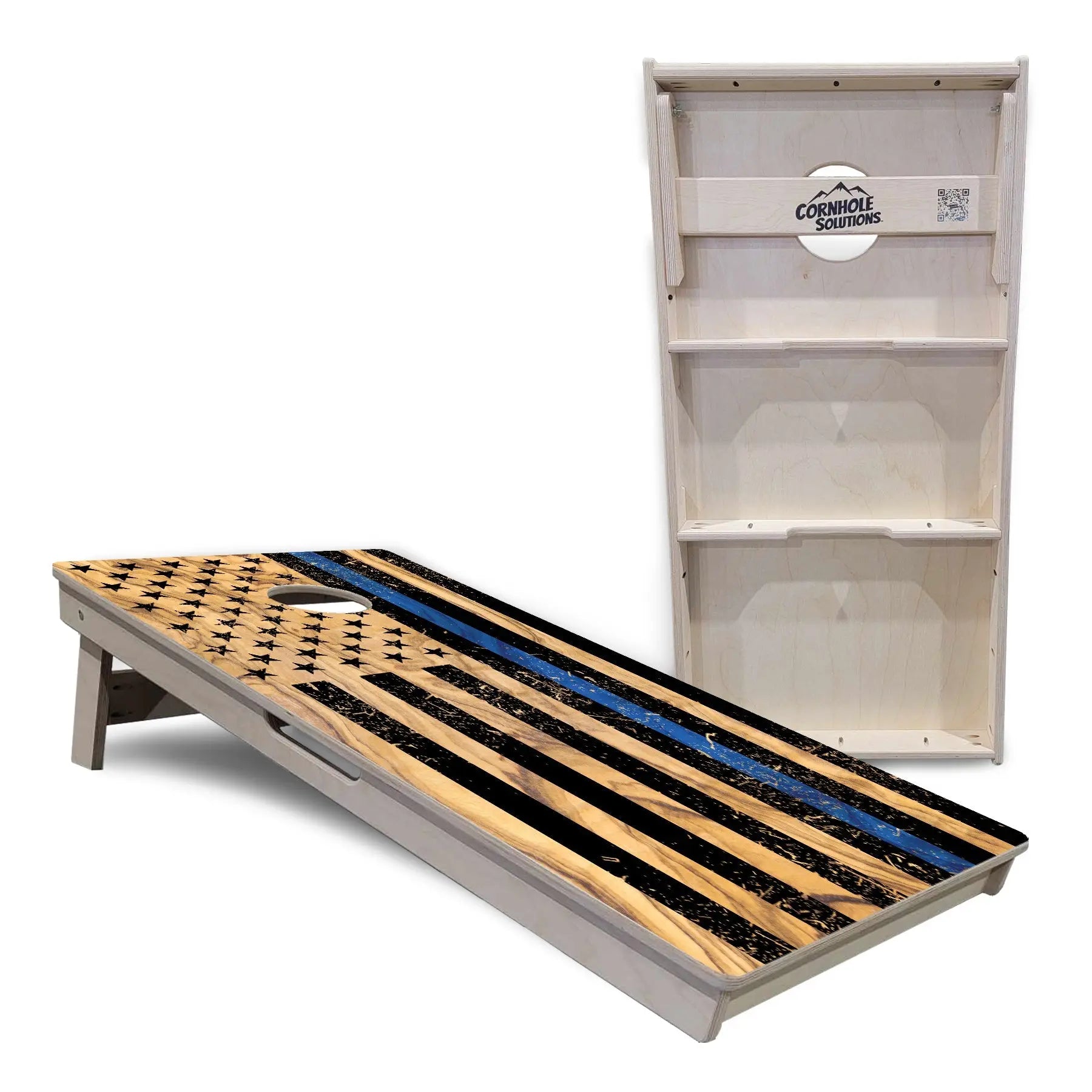 Light Wood Blue/Red Line Flag Cornhole Boards - Professional Tournament Series by Cornhole Solutions, custom cornhole board detail photo 7