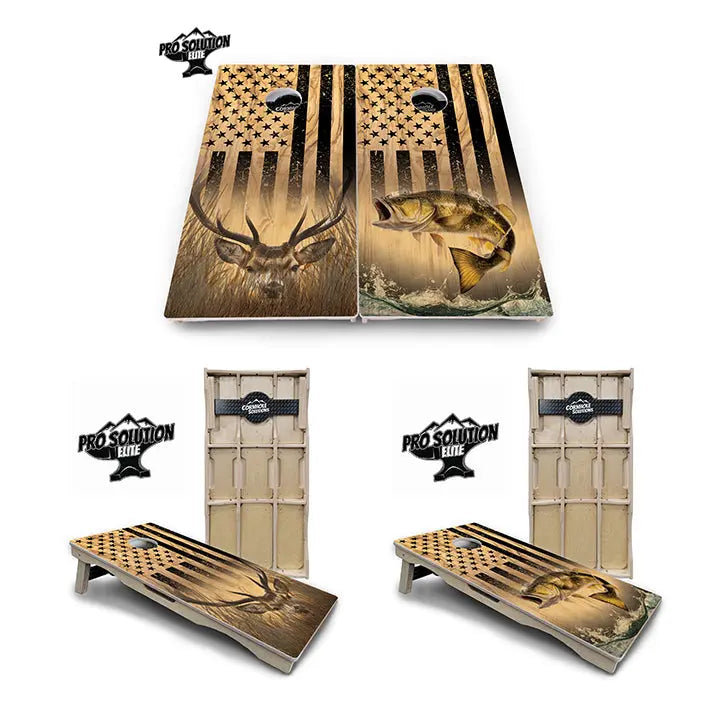 Light Wood Deer & Fish Cornhole Boards - Pro Solution Elite Series by Cornhole Solutions, custom cornhole board main product photo