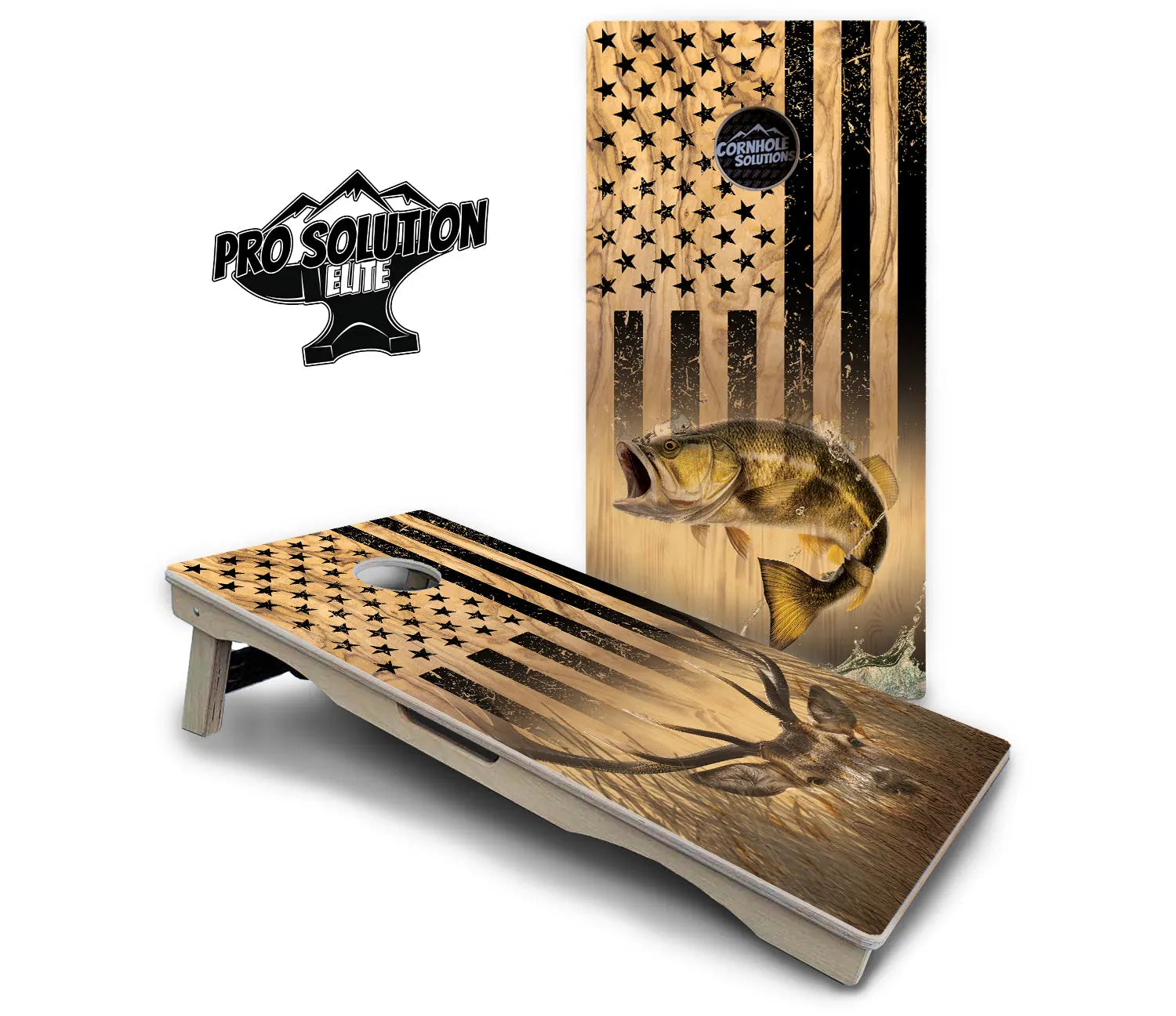 Light Wood Deer & Fish Cornhole Boards - Pro Solution Elite Series by Cornhole Solutions, custom cornhole board detail photo 2