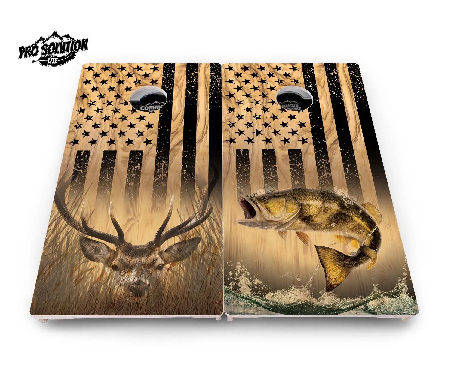 Light Wood Deer & Fish Flag Cornhole Boards - Pro Solution Lite Series by Cornhole Solutions, custom cornhole board detail photo 2