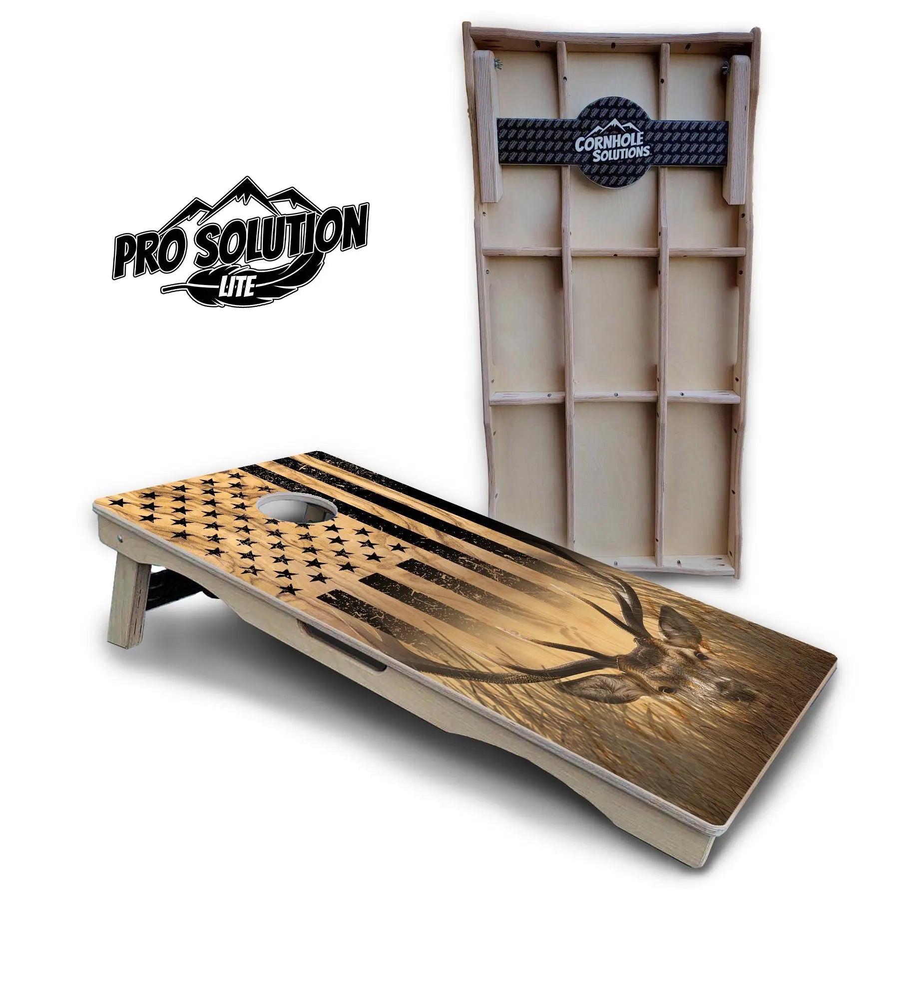 Light Wood Deer & Fish Flag Cornhole Boards - Pro Solution Lite Series by Cornhole Solutions, custom cornhole board detail photo 5