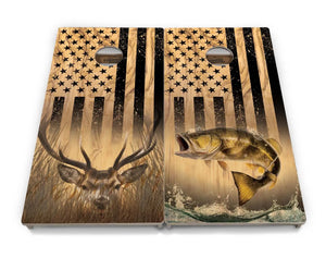 Light Wood Flag Deer & Fish Cornhole Boards - Professional Tournament Series by Cornhole Solutions, custom cornhole board detail photo 2