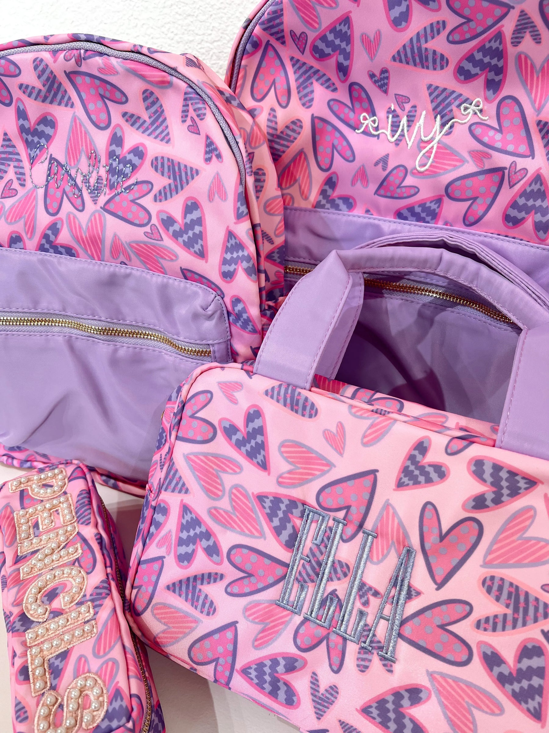Lilac Hearts Backpack KenzKustomz
