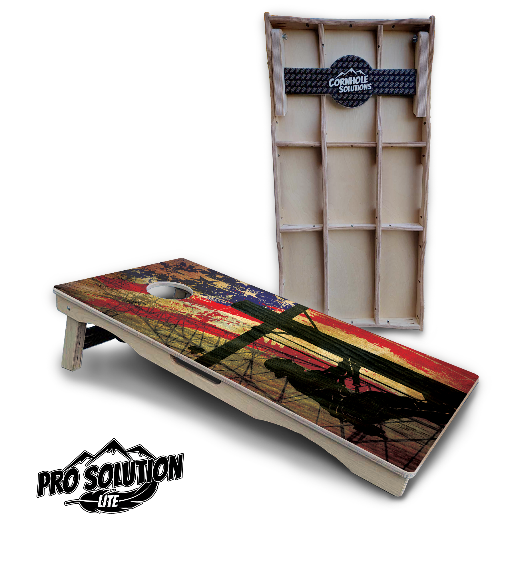 Faded Lineman Flag Cornhole Boards - Pro Solution Lite Series by Cornhole Solutions, custom cornhole board main product photo