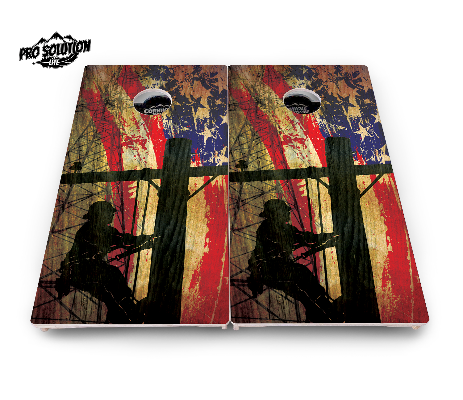 Faded Lineman Flag Cornhole Boards - Pro Solution Lite Series by Cornhole Solutions, custom cornhole board detail photo 2