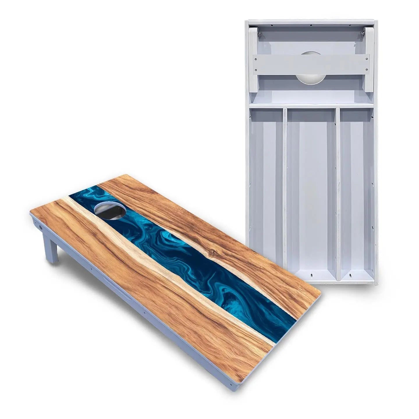 Live Edge River Cornhole Boards - All Weather Series by Cornhole Solutions, custom cornhole board main product photo