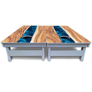 Live Edge River Cornhole Boards - All Weather Series by Cornhole Solutions, custom cornhole board detail photo 5