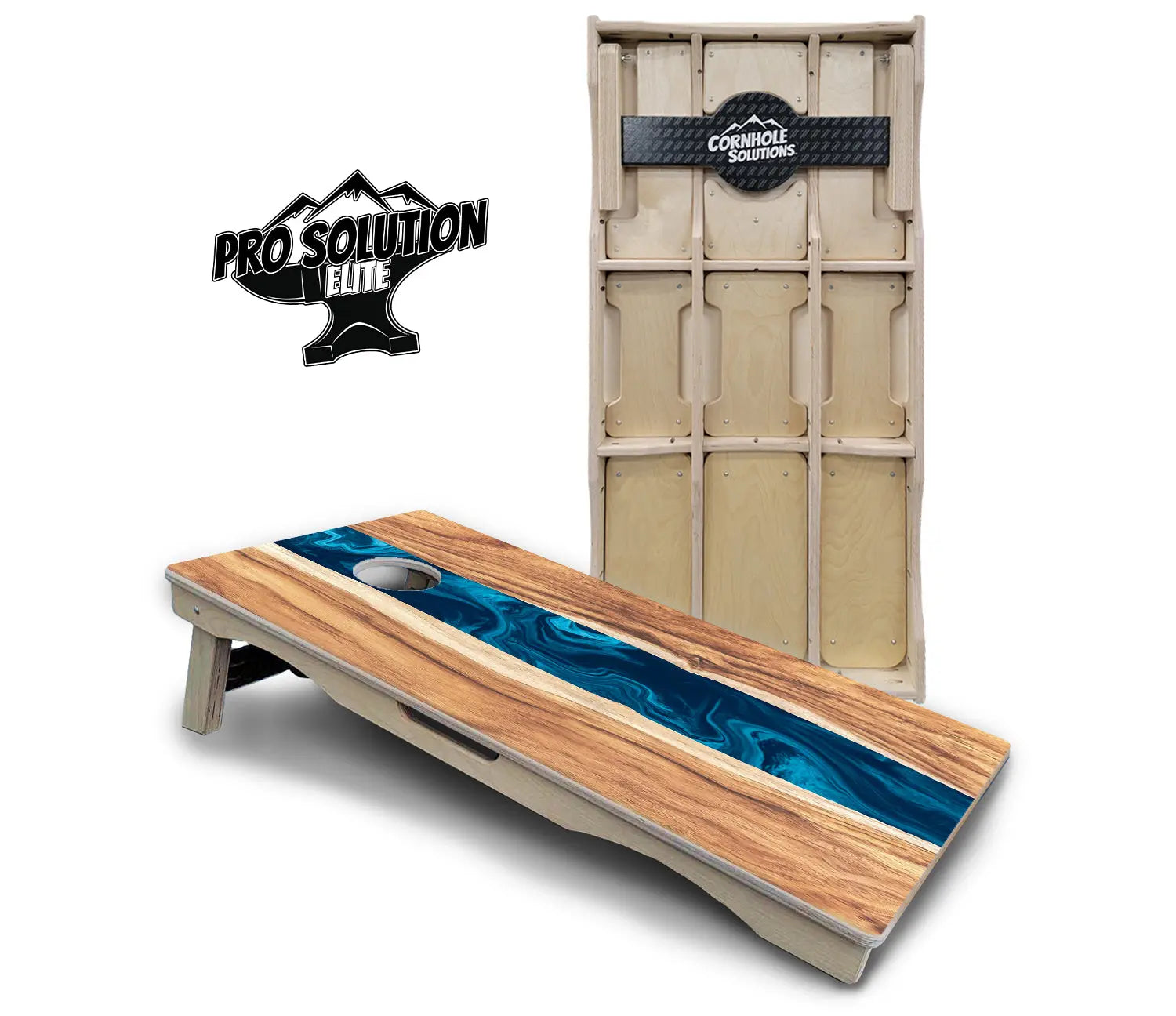 Live Edge River Cornhole Boards - Pro Solution Elite Series by Cornhole Solutions, custom cornhole board main product photo