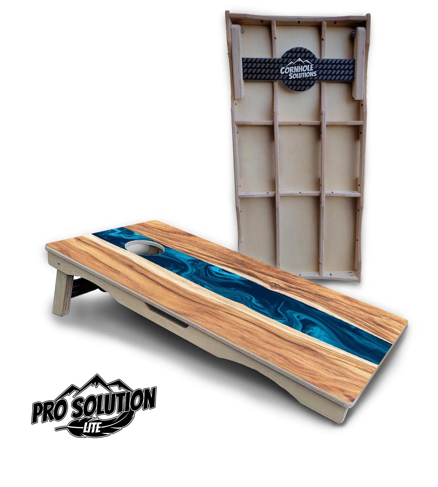 Live Edge River Cornhole Boards - Pro Solution Lite Series by Cornhole Solutions, custom cornhole board main product photo