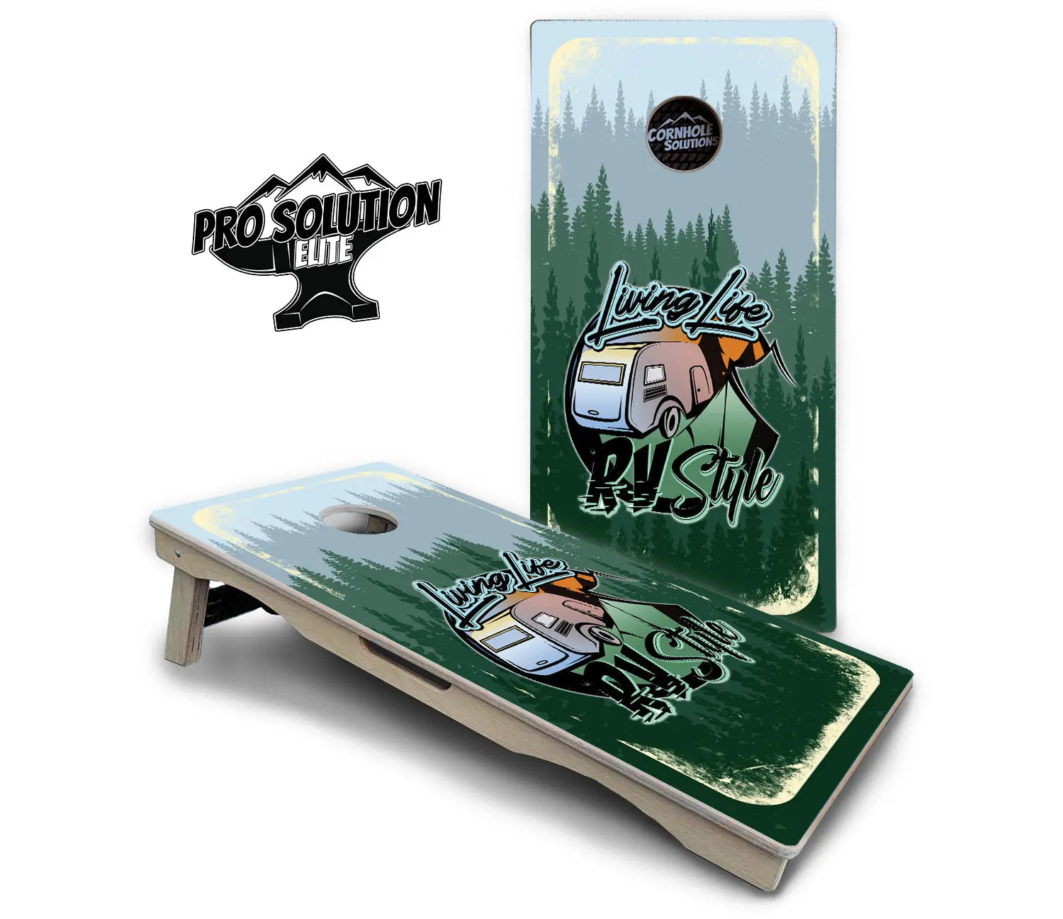 Living Life RV Style Cornhole Boards - Pro Solution Elite Series by Cornhole Solutions, custom cornhole board detail photo 2