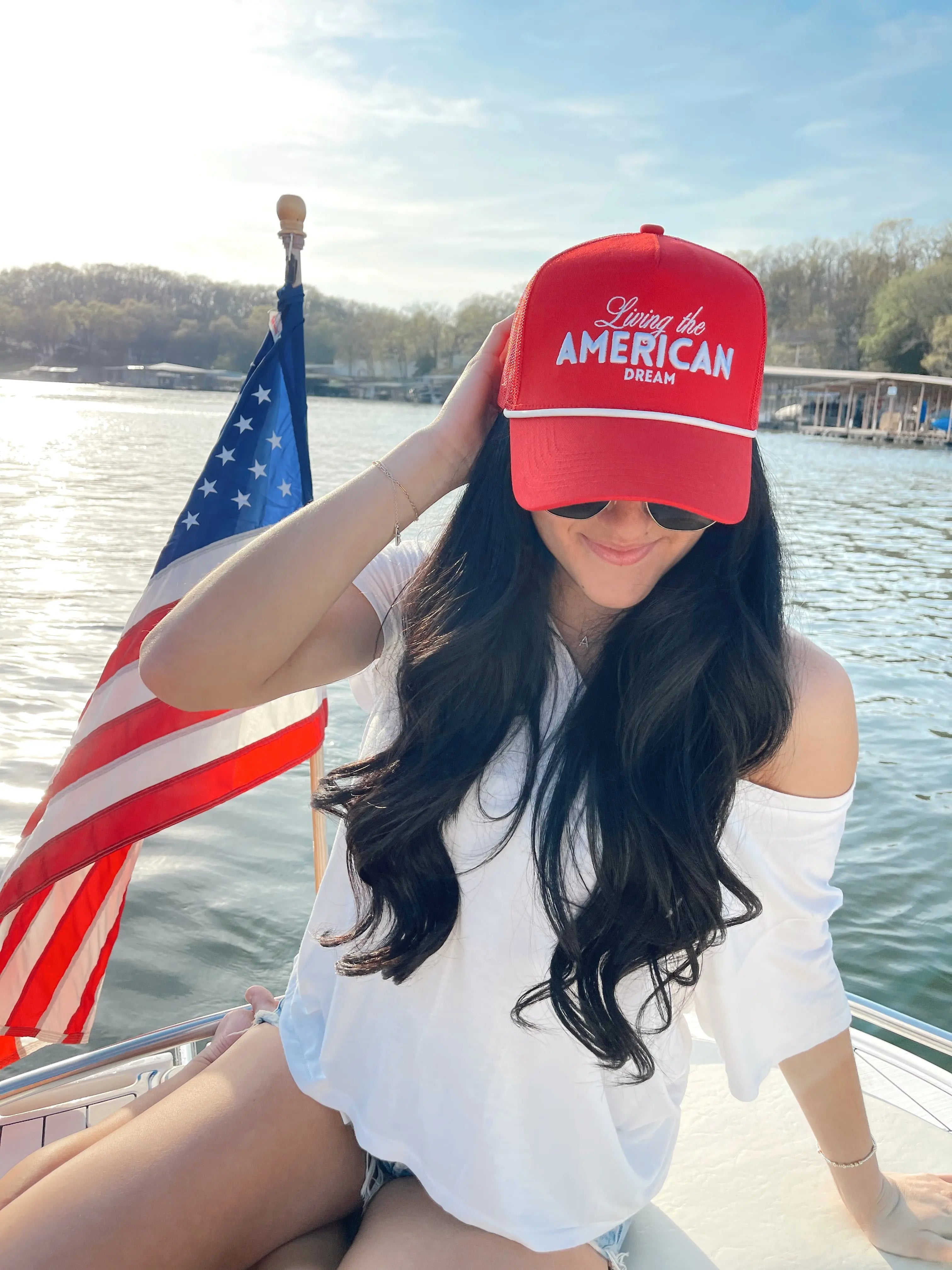 Living the American Dream - Red Vintage Trucker Hat by KenzKustomz, Southern lifestyle apparel main product photo