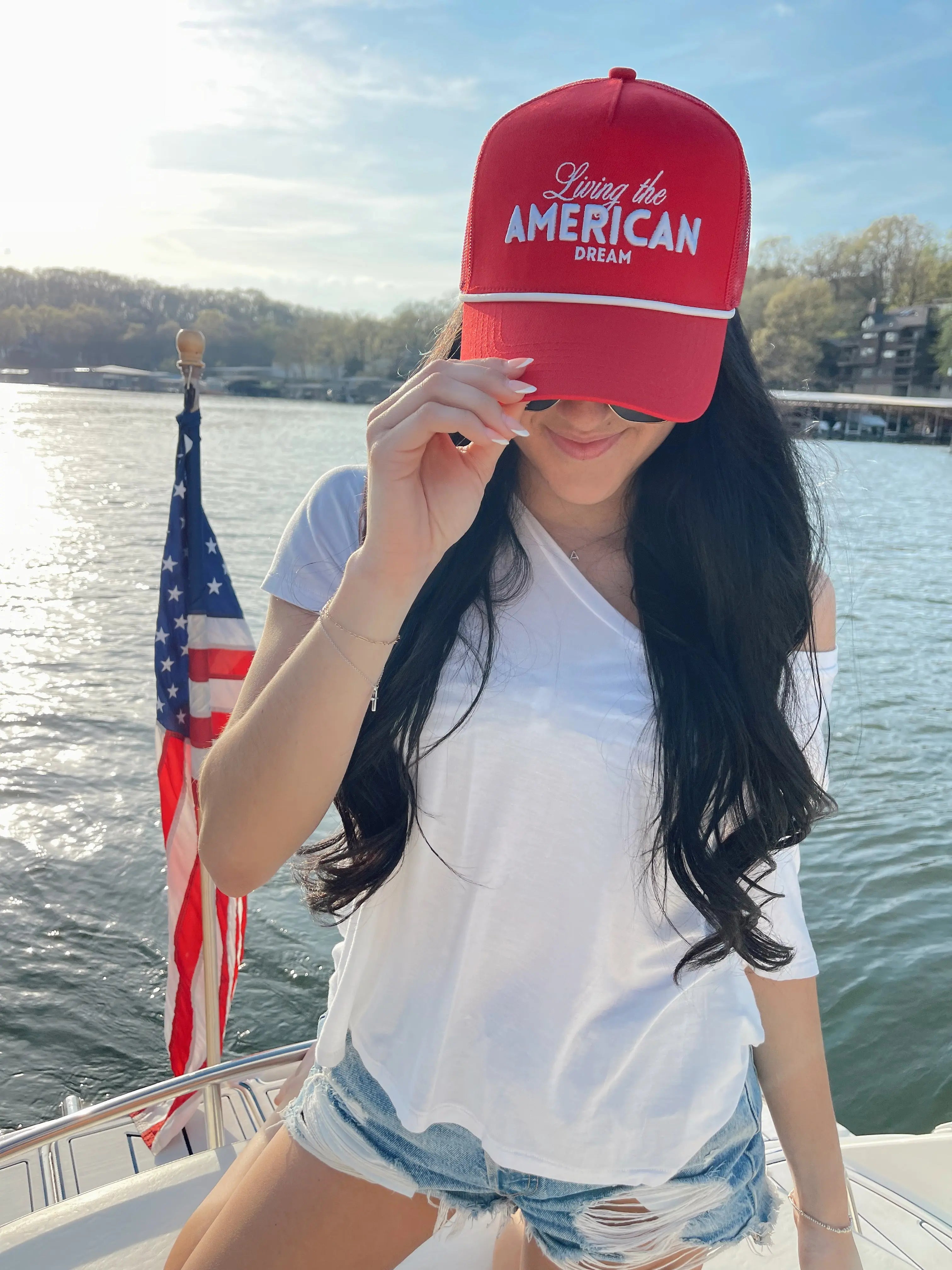 Living the American Dream - Red Vintage Trucker Hat by KenzKustomz, Southern lifestyle apparel detail photo 2