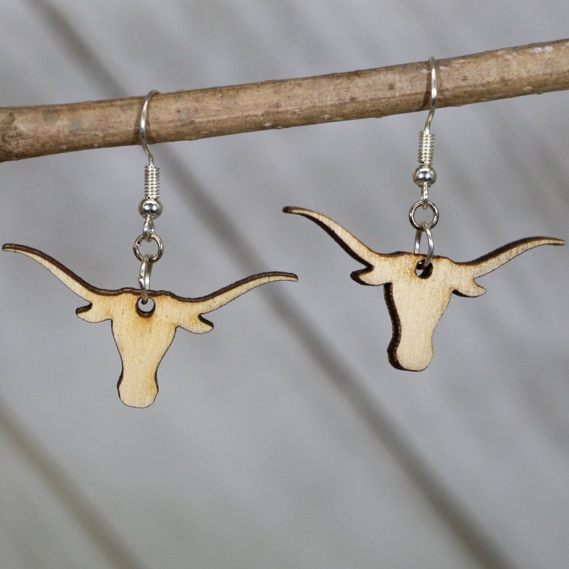 Longhorn Wooden Dangle Earrings | Western Texas Jewelry by Cate's Concepts, LLC, handmade jewelry main product photo