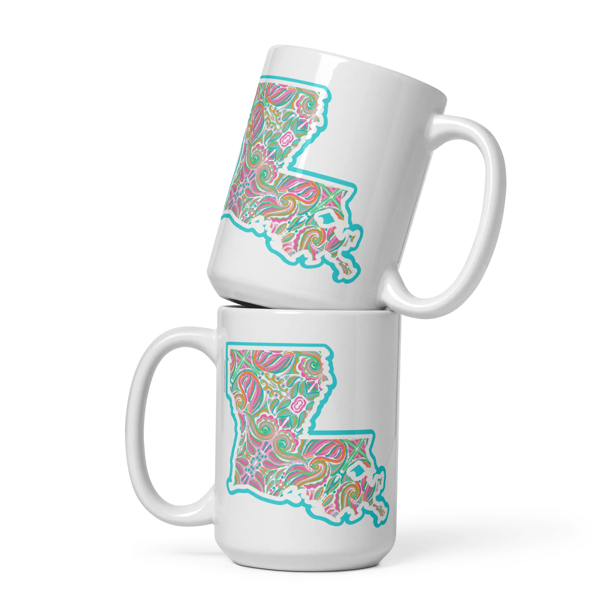 Louisiana Jubilee Mug: Stacked Mugs with Handdrawn Map Design by Main Street Collective