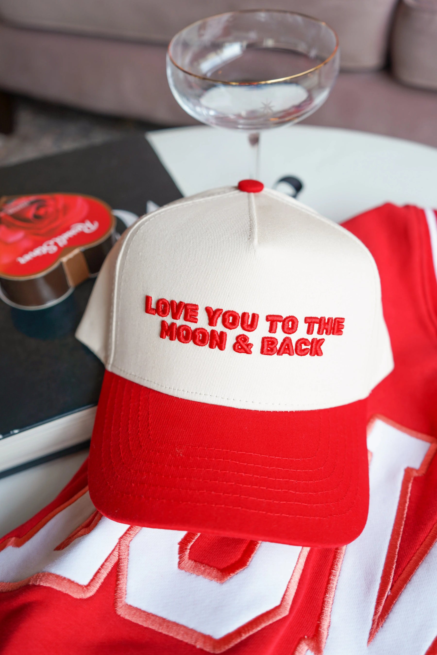 Love you to the Moon - Red Vintage Trucker Hat KenzKustomz