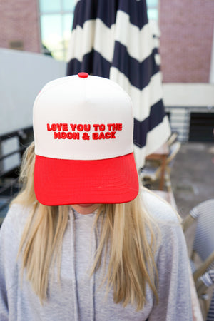 Love you to the Moon - Red Vintage Trucker Hat KenzKustomz