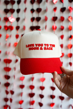 Love you to the Moon - Red Vintage Trucker Hat KenzKustomz