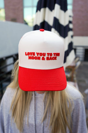 Love you to the Moon - Red Vintage Trucker Hat KenzKustomz