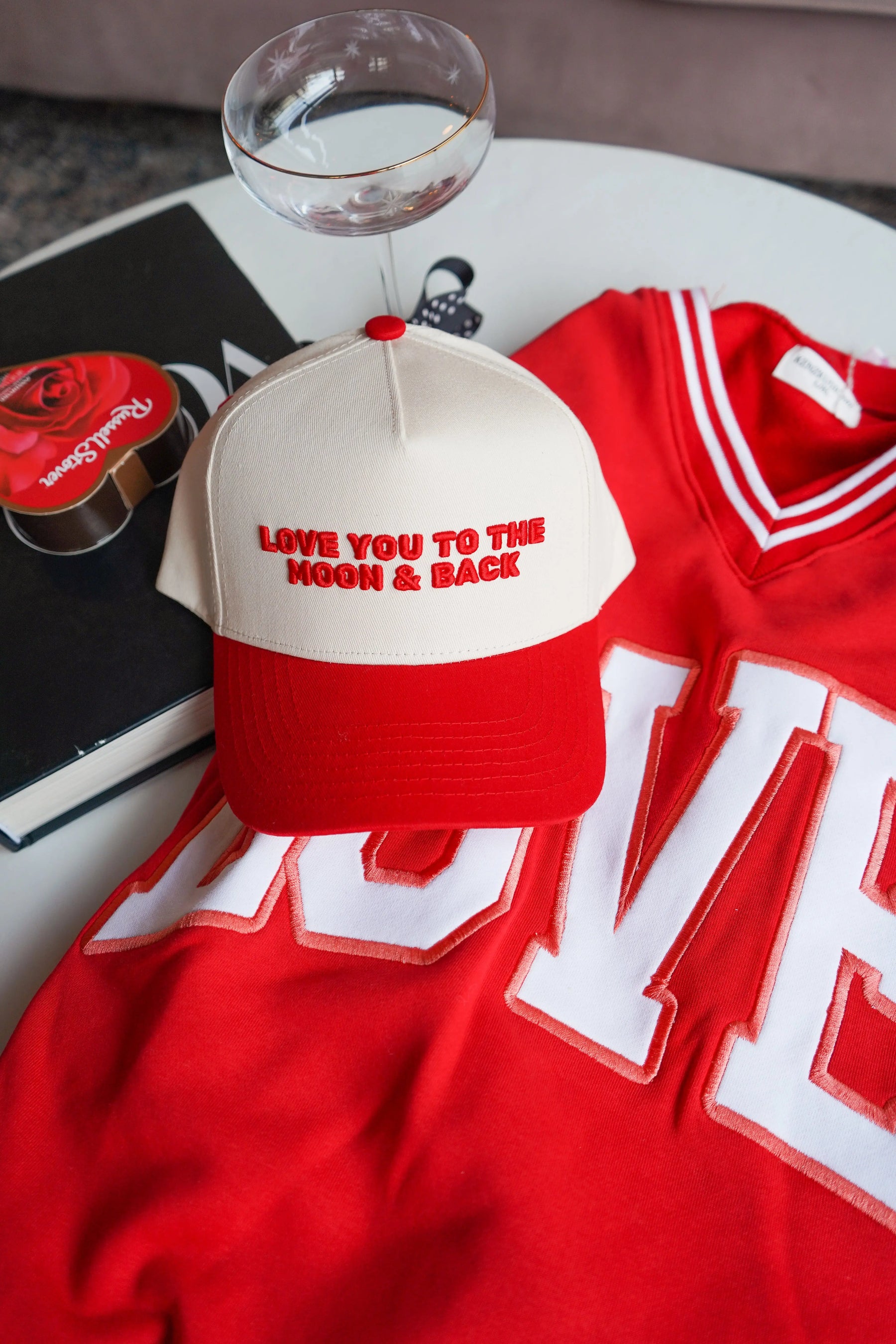 Love you to the Moon - Red Vintage Trucker Hat KenzKustomz