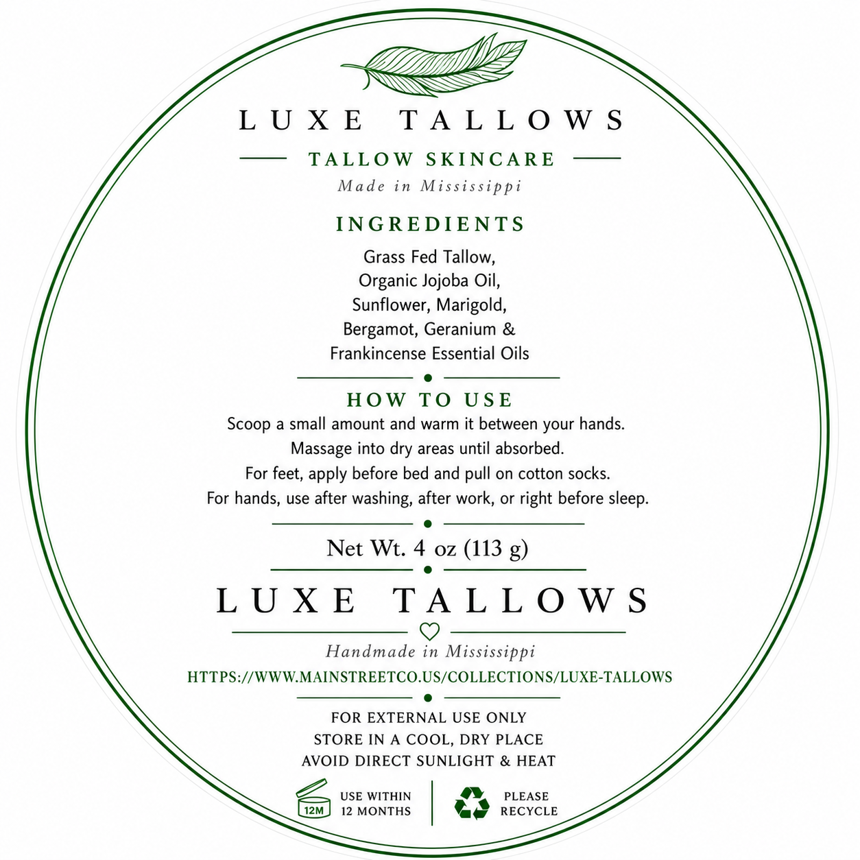 Luxe Tallows Body, Hand & Foot Butter I Rich Tallow Moisturizer | 4 oz by Luxe Tallows, natural skincare detail photo 3