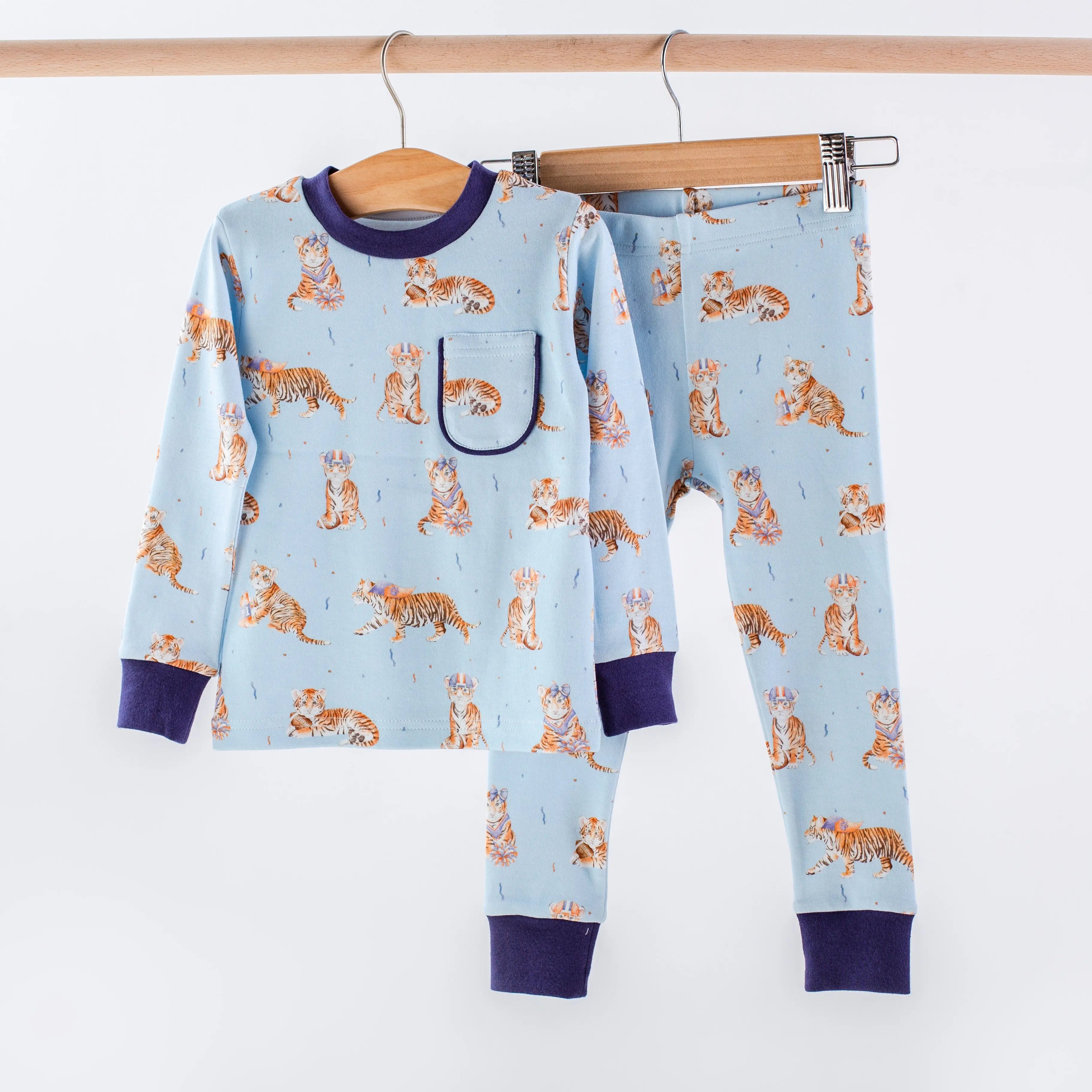 MVC: Alabama (AU Tigers) Organic Cotton Kids Pajamas (Blue) by Nola Tawk, Southern food gift main product photo