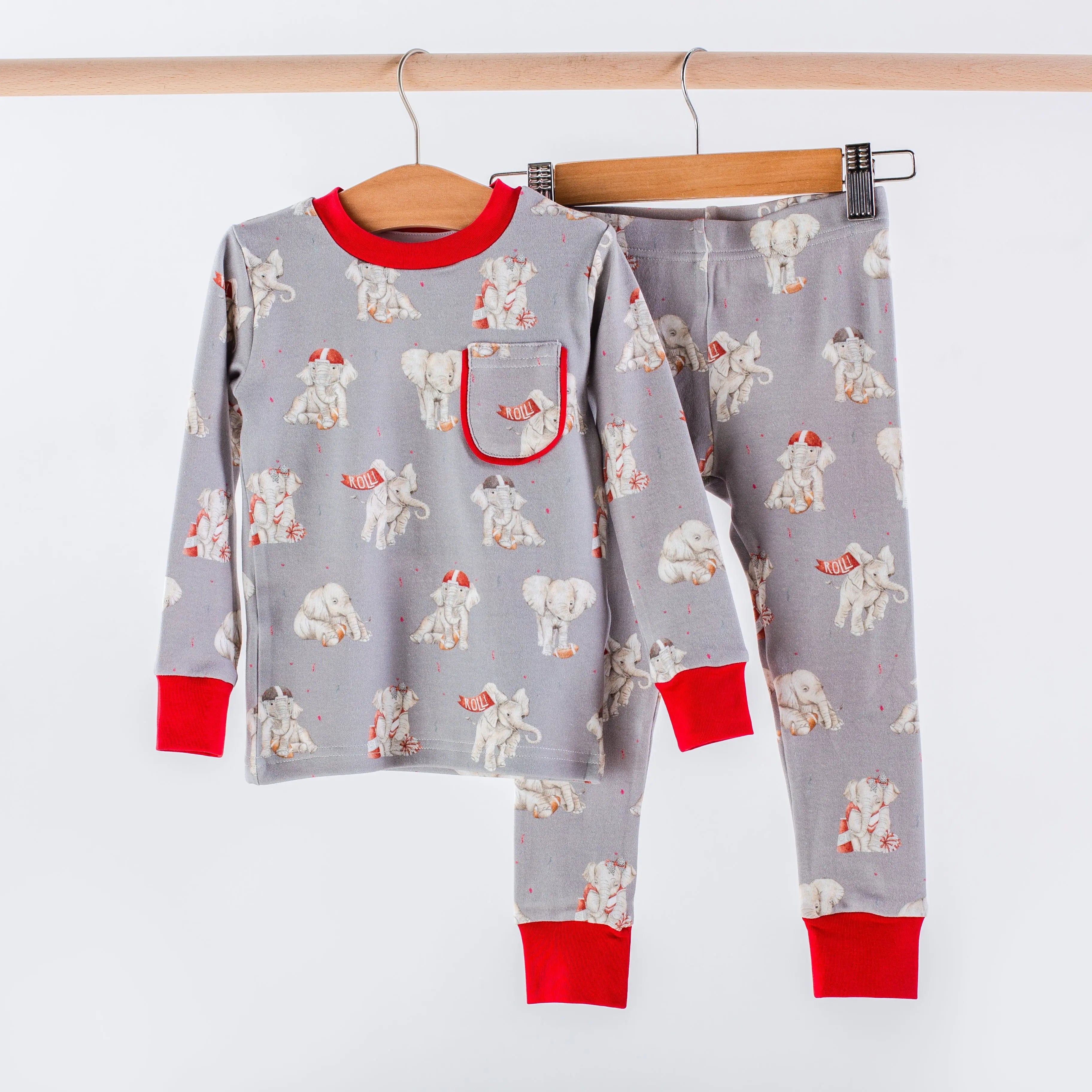 MVC: Alabama (Elephants) Organic Cotton Kids Pajamas (Gray) by Nola Tawk, Southern food gift main product photo